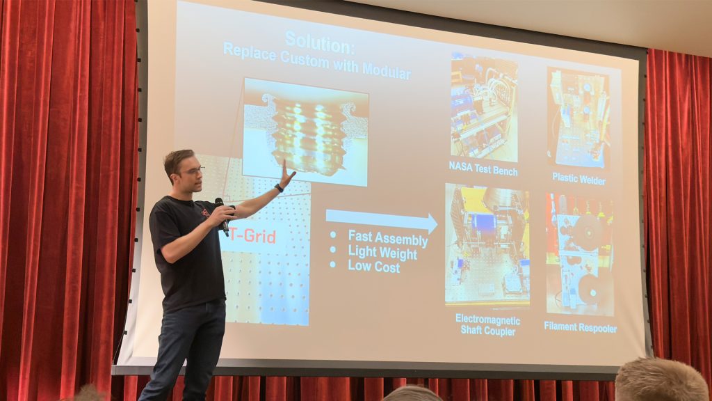 T-Grid's Ben Larson presenting at MakeUtah's Spotlight Utah StartUps during Utah Tech Week 2025.