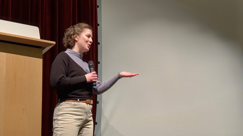 Haley Pendergrast presenting her program management consulting business, HL Dynamics, at MakeUtah's Spotlight Utah StartUps during Utah Tech Week 2025.