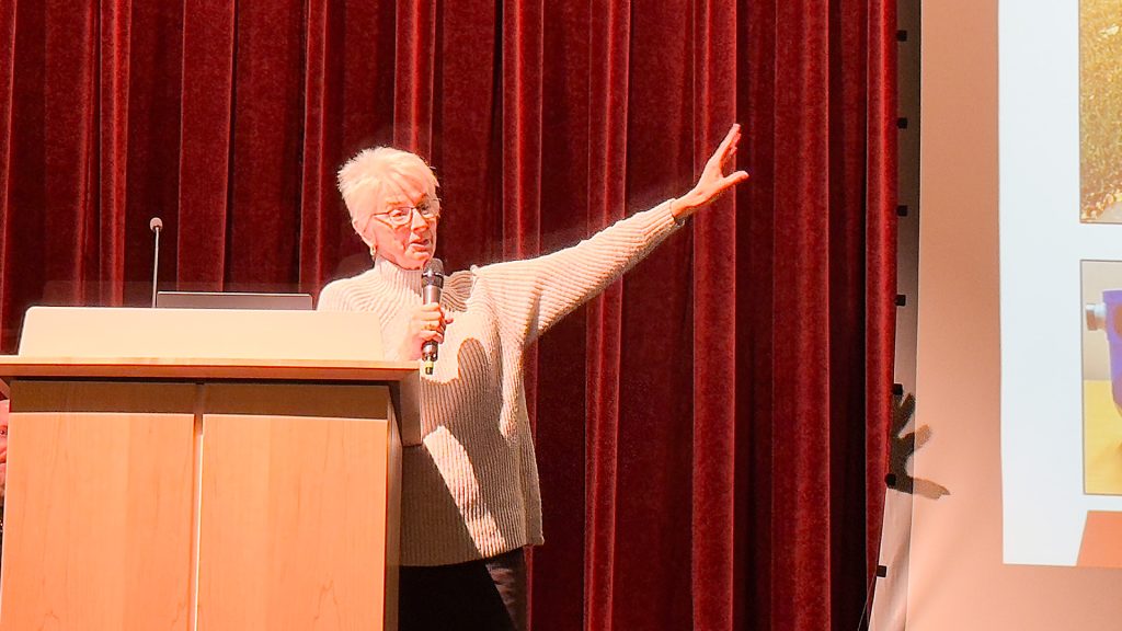 Karen Hill presenting the A Bolder Way Forward initiative at MakeUtah's Spotlight Utah StartUps during Utah Tech Week 2025.