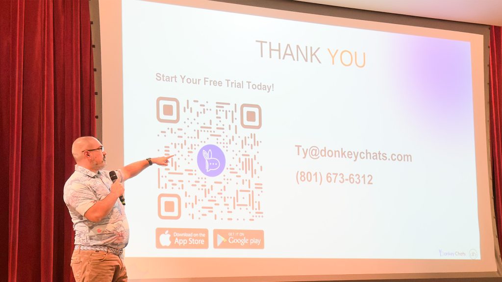 Ty Palmer's startup Donkey Chat being presented at MakeUtah's Spotlight Utah StartUps during Utah Tech Week 2025.